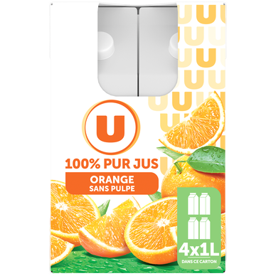 Pur jus d'orange sans pulpe brique 4X1 litre