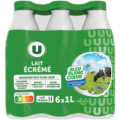 Lait écrémé Bleu Blanc Coeur -  6 bouteilles de 1L