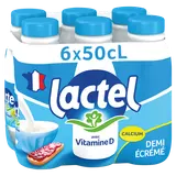 Lait demi-écrémé Vitamine D LACTEL - Bouteille 6x50cl