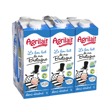 Lait UHT 1/2 écrémé bleu-blanc-coeur AGRILAIT bouteille 6x1L