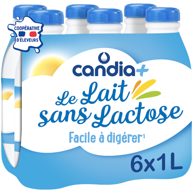Lait Sans Lactose 1% MG UHT CANDIA+ - Bouteille 6x1L