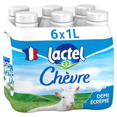 Lait chèvre demi-écrémé LACTEL - Bouteille 6x1L