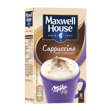 Café soluble MAXWELL HOUSE cappuccino goût chocolat MILKA - 154g