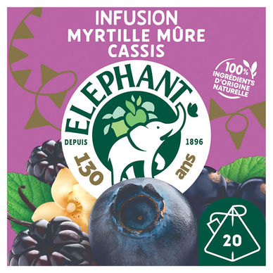 Infusion myrtille mûre cassis vanille ELEPHANT - 20 sachets