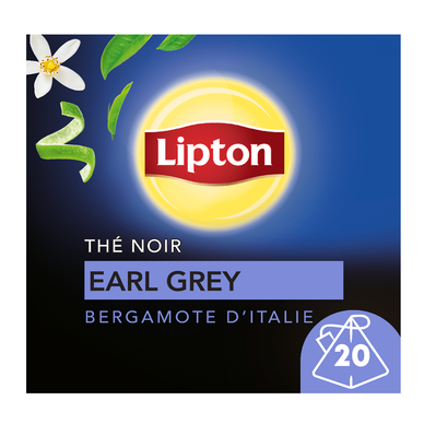 Thé noir earl grey à la bergamote d'Italie LIPTON, x20 sachets pyramide, 32g