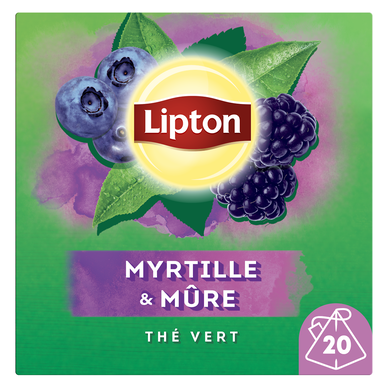 Thé vert myrtille et mûre LIPTON x20 sachets pyramid 32g