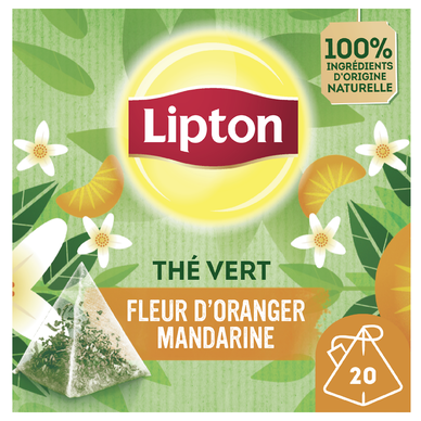 Thé vert fleur d'oranger mandarine LIPTON, x20 sachets, 30g
