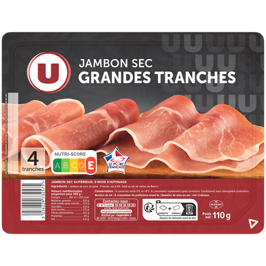 Jambon sec grandes tranches 9 mois d'affinage U x4 110g