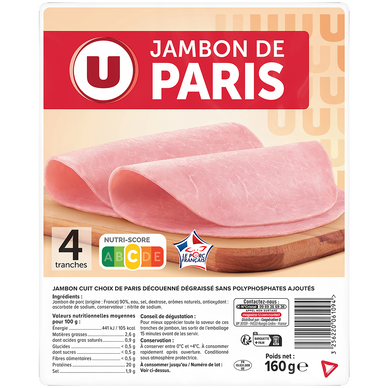 Jambon de Paris sans couenne - x4 tranches, 160g