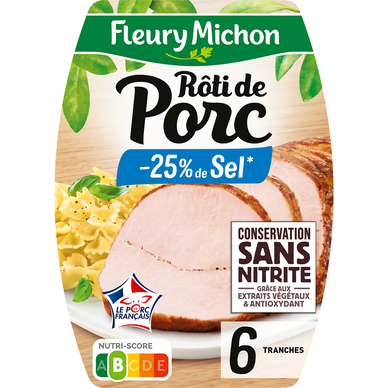Rôti de Porc -25% de sel Conservation sans nitrite FLEURY MICHON 6 tranches - 210g
