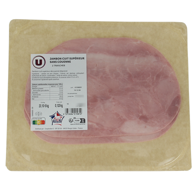 Jambon cuit supérieur découenné dégraissé sélection, 2 tranches