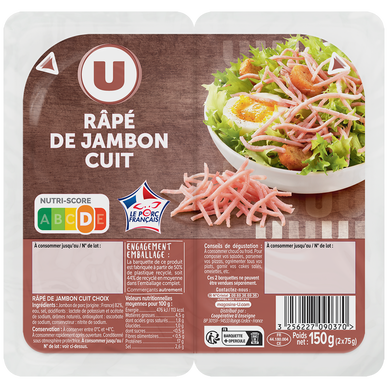 Râpé de jambon cuit - 2x75g