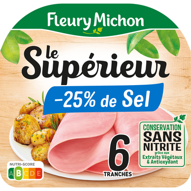 Jambon Le Supérieur -25% de sel Conservation sans nitrite FLEURY MICHON 6 tranches - 210g