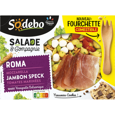 Salade de pâtes, jambon speck, crudités et mozzarella - Roma, SODEBO320g