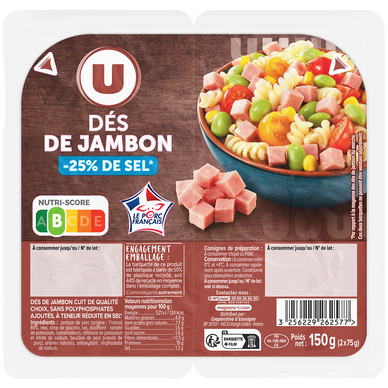 Dés de jambon -25% de sel - 2x75g