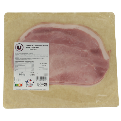 Jambon supérieur avec couenne, VPF, 2 tranches