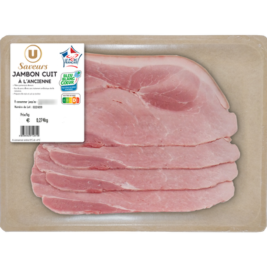 Jambon cuit supérieur à l'ancienne VPF Bleu Blanc Coeur, 3/4tranches