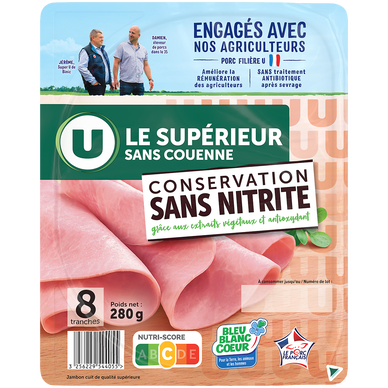 Jambon Supérieur sans couenne Conservation Sans Nitrite - x8 tranches,280g