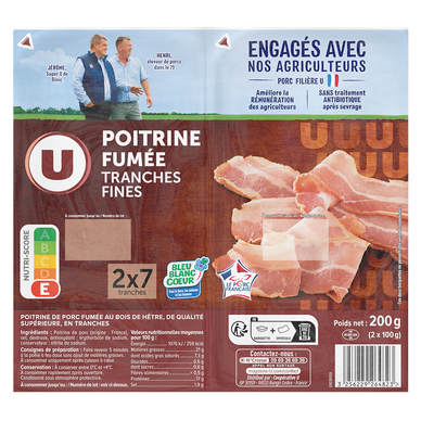 Poitrine de porc fumée tranches fines BBC U 2x100g