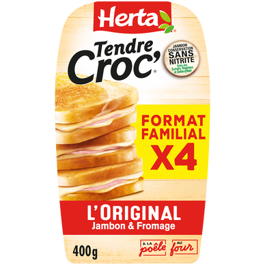 Croque Monsieur Jambon Fromage Sans Nitrite HERTA Tendre Croc x4 - 400g