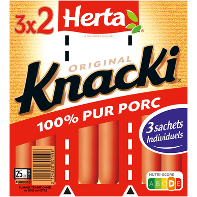 Saucisses Knacki Original Pur Porc HERTA 3x2 -210 g