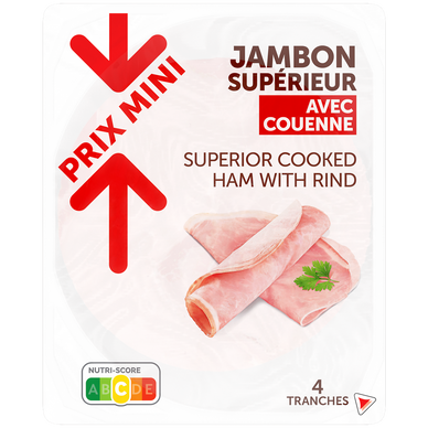 Jambon Supérieur avec couenne - x4 tranches, 200g