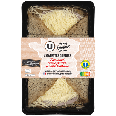 Galettes de blé noir, garnies de jambon supérieur et emmental , x2, 300g