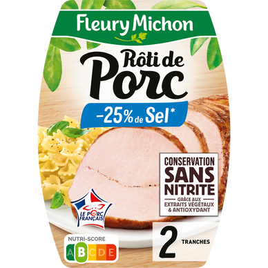 Rôti de Porc -25% de sel Conservation sans nitrite FLEURY MICHON 2 tranches - 100g