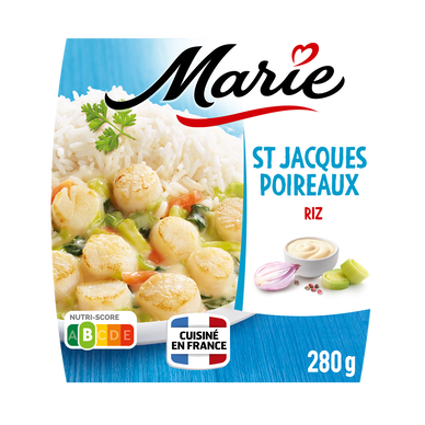 Plat cuisiné individuel Petites St Jacques, fondue de poireaux et rizbasmati MARIE, 280g