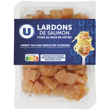 Lardons de saumon fumé d'Atlantique,  90g
