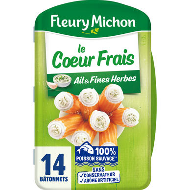 Bâtonnets de surimi coeur frais fromage ail & fines herbes FLEURY MICHON x14 - 224g