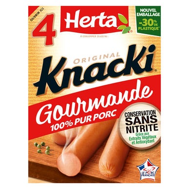 Saucisses Knacki Gourmande Pur Porc Conservation Sans Nitrite HERTA x4-280g