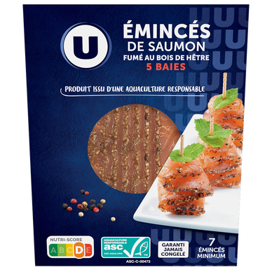 Emincés de saumon fumé Atlantique au bois de hêtre aux 5 baies 100g
