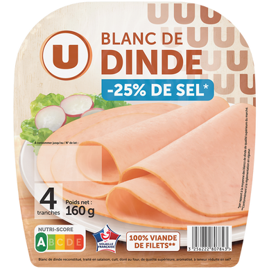 Blanc de dinde sel réduit - x4 tranches 160g