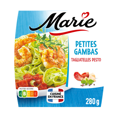 Plat cuisiné individuel Petites gambas et fettucine au pesto MARIE, 280g