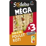 Sandwich Méga Club complet, poulet rôti et mayonnaise SODEBO, 230g