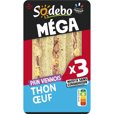 Sandwich le Méga Club viennois, thon, oeuf et mayonnaise légèreSODEBO, 230g