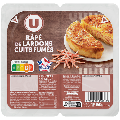 Râpé de lardons cuits fumés - 150g