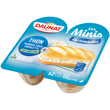 Minis tartinades de thon fromage frais ciboulette DAUNAT, 130g