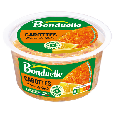 Carottes râpées au jus de citron, sans conservateur, BONDUELLE -Barquette 180g