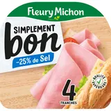 Jambon Simplement Bon -25% de sel FLEURY MICHON 4 tranches - 140g