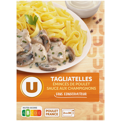 Plat cuisiné individuel Emincés de poulet sauce champignons et tagliatelles 300g