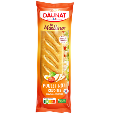 Sandwich baguette le moelleux poulet rôti crudités DAUNAT, 230g