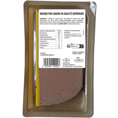 Mousse pur canard de qualité supérieure, 1 tranche, 200g