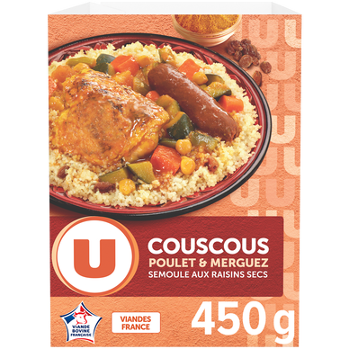 Plat cuisiné individuel Couscous légumes poulet semoule de blé et merguez 450g