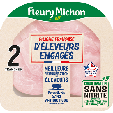 Jambon Filière française Conservation sans nitrite FLEURY MICHON 2 tranches - 140g