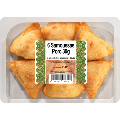Samoussas au porc + sauce, 6 pièces, 220g