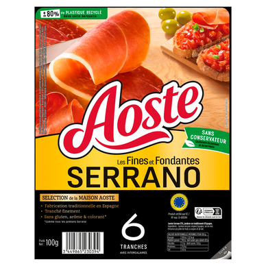 Jambon Cru Serrano Fines Tranches - AOSTE - 6 fondantes - 100g