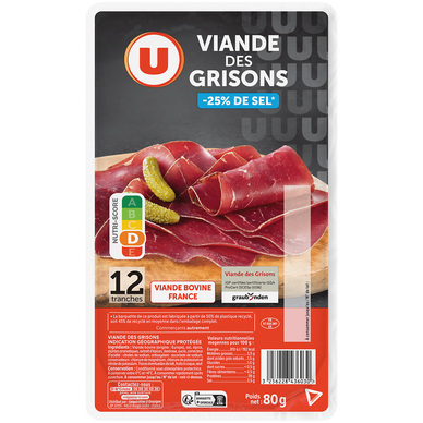 Viande des grisons -25% sel - x12 tranches, 80g