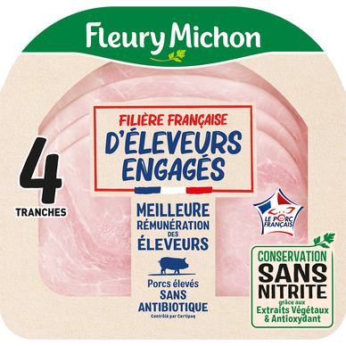 Jambon Filière française Conservation sans nitrite FLEURY MICHON 4 tranches - 70g